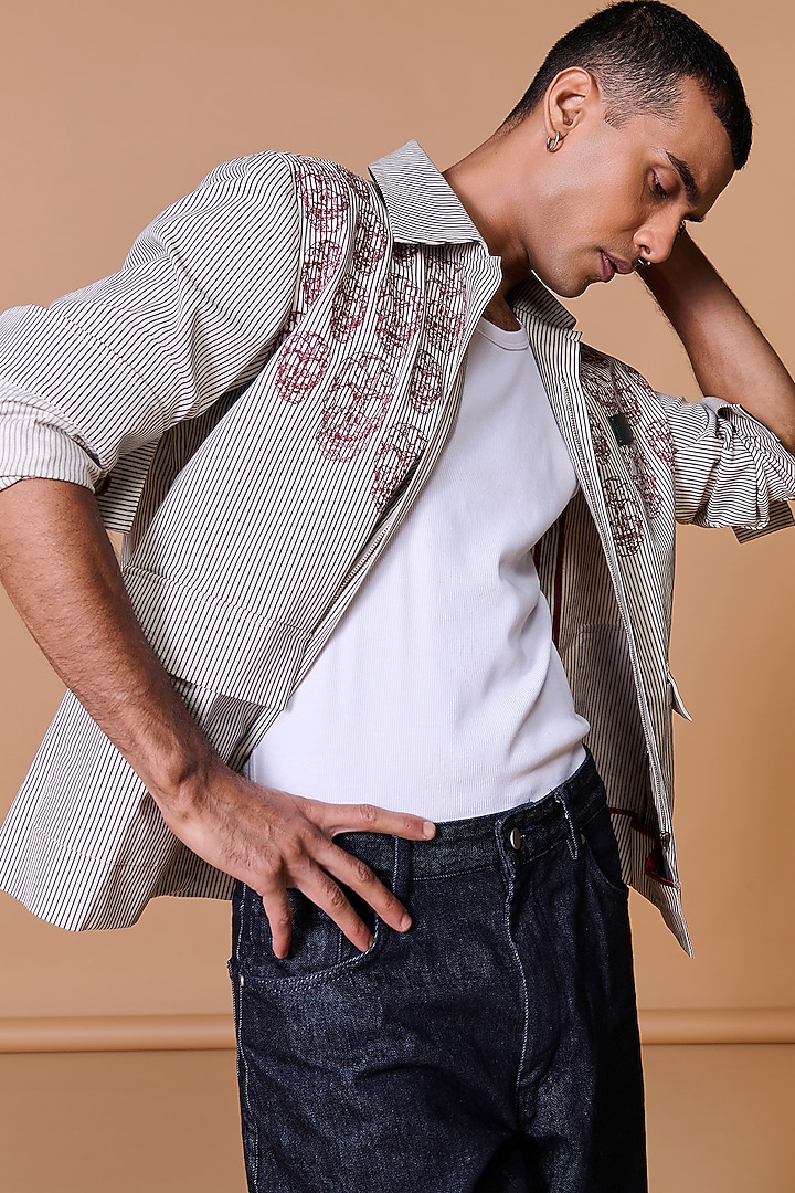 Grey Cotton Poly Blend Printed Jacket by S&N by Shantnu Nikhil Men at Pernia's Pop Up Shop
