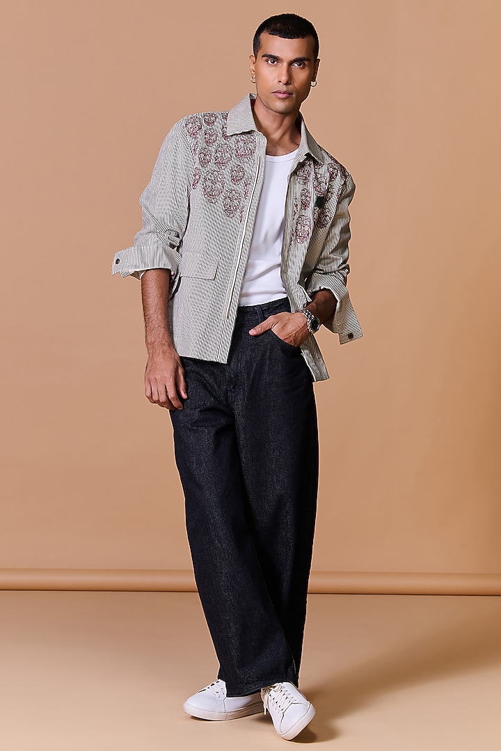 Grey Cotton Poly Blend Printed Jacket by S&N by Shantnu Nikhil Men at Pernia's Pop Up Shop