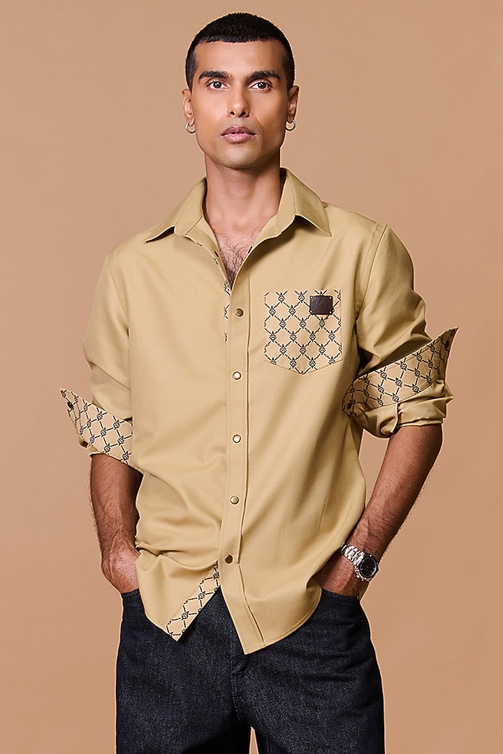 Beige Poly Viscose Cotton Printed Wedding Shirt by S&N by Shantnu Nikhil Men at Pernia's Pop Up Shop