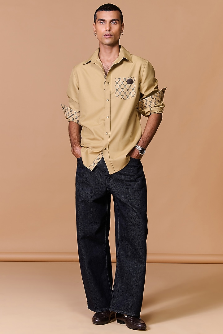 Beige Poly Viscose Cotton Printed Wedding Shirt by S&N by Shantnu Nikhil Men at Pernia's Pop Up Shop
