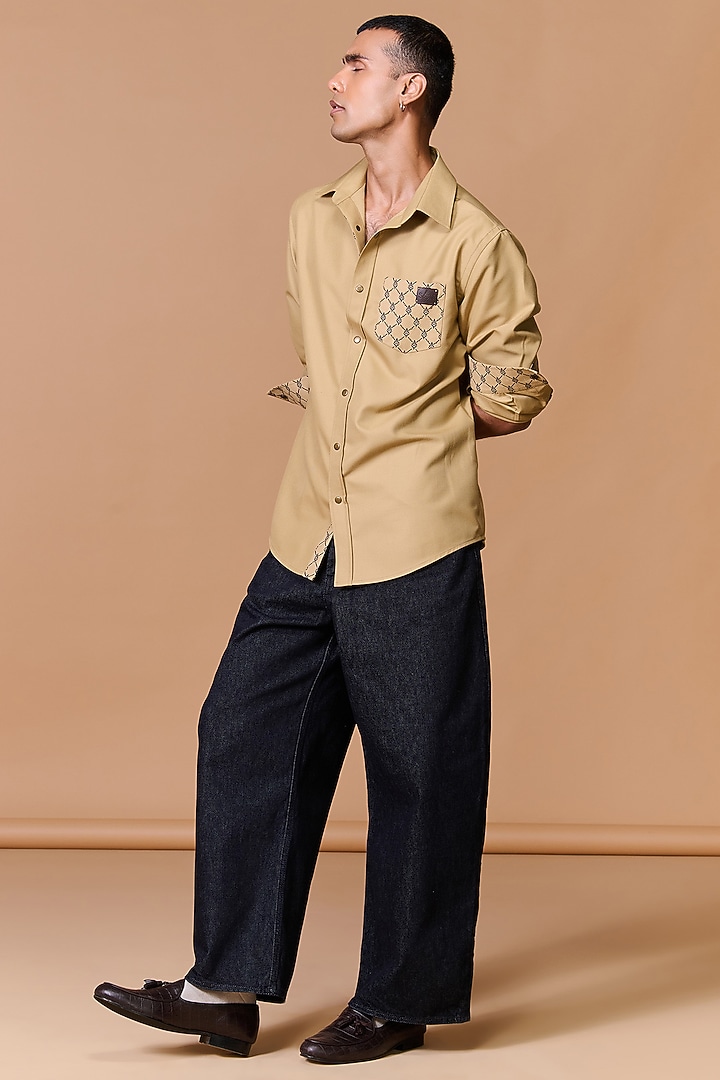 Beige Poly Viscose Cotton Printed Wedding Shirt by S&N by Shantnu Nikhil Men at Pernia's Pop Up Shop