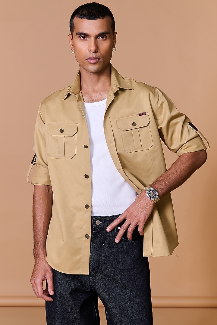 Beige Poly Viscose Cotton Utility Wedding Shirt by S&N by Shantnu Nikhil Men at Pernia's Pop Up Shop