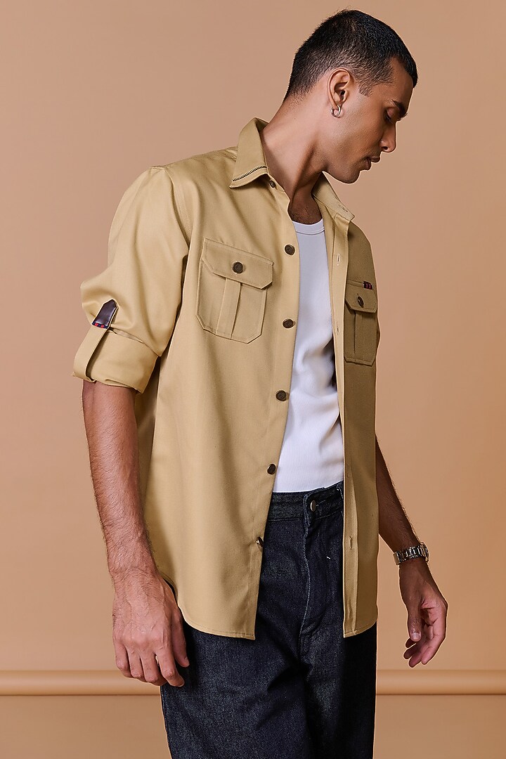 Beige Poly Viscose Cotton Utility Wedding Shirt by S&N by Shantnu Nikhil Men at Pernia's Pop Up Shop