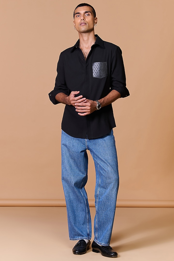 Black Terylene Viscose Lycra Wedding Shirt by S&N by Shantnu Nikhil Men at Pernia's Pop Up Shop