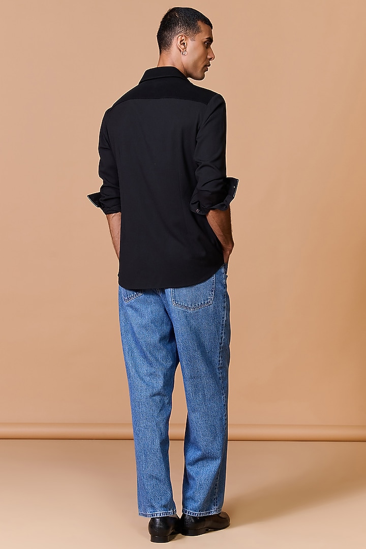 Black Terylene Viscose Lycra Wedding Shirt by S&N by Shantnu Nikhil Men at Pernia's Pop Up Shop