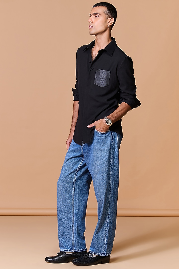 Black Terylene Viscose Lycra Wedding Shirt by S&N by Shantnu Nikhil Men at Pernia's Pop Up Shop