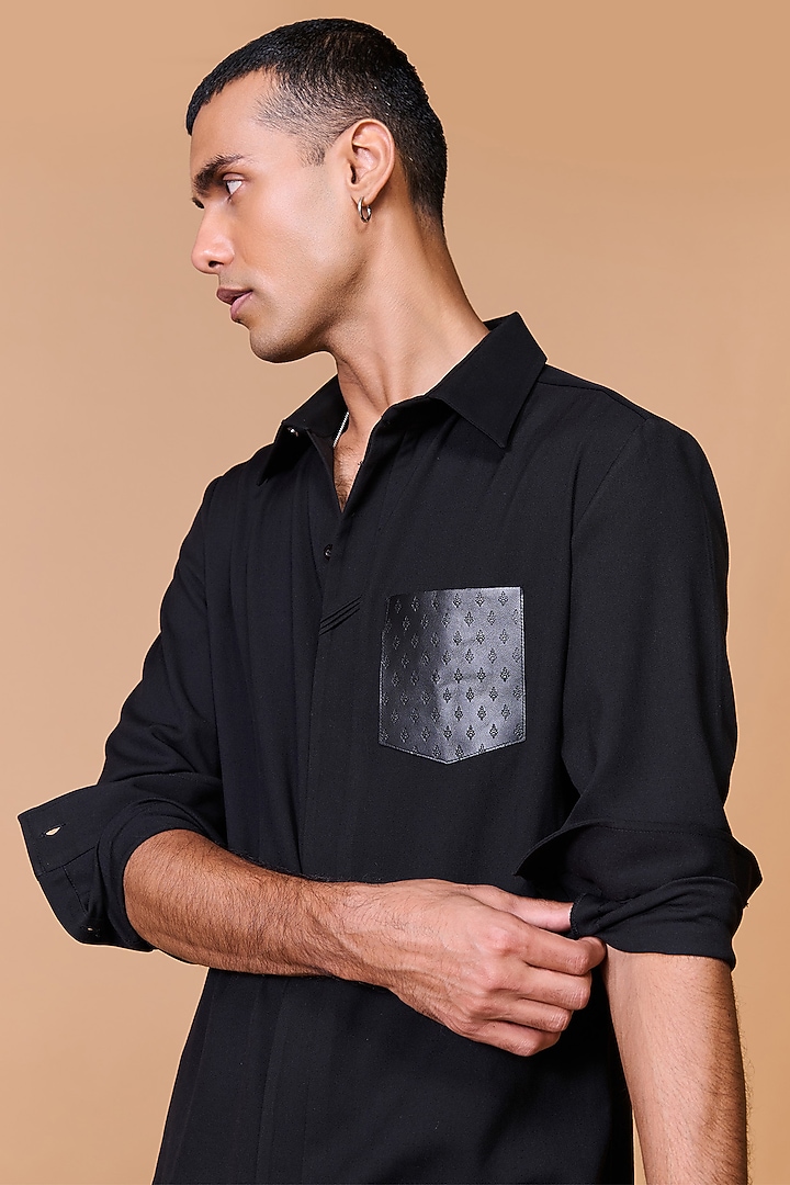 Black Terylene Viscose Lycra Wedding Shirt by S&N by Shantnu Nikhil Men at Pernia's Pop Up Shop