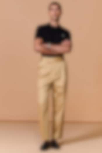 Beige Cotton Satin Lycra High-Waisted Trousers by S&N by Shantnu Nikhil Men at Pernia's Pop Up Shop