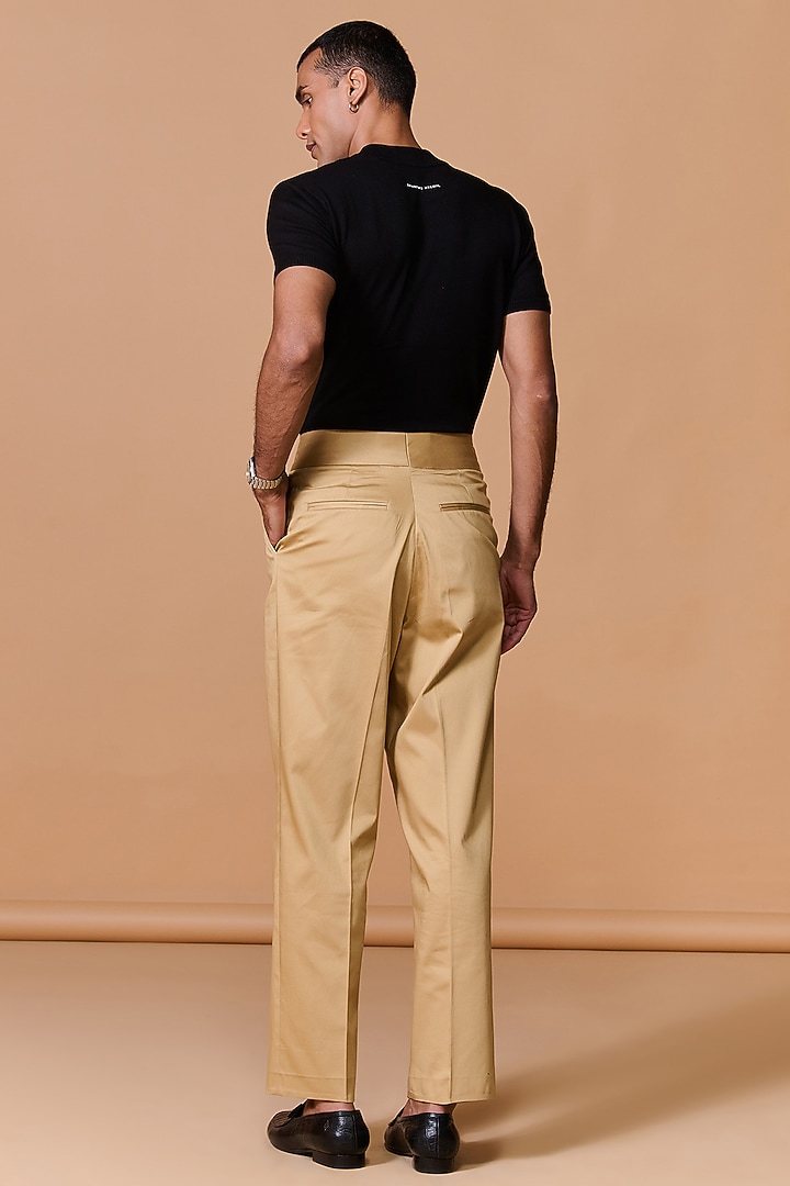 Beige Cotton Satin Lycra High-Waisted Trousers by S&N by Shantnu Nikhil Men at Pernia's Pop Up Shop