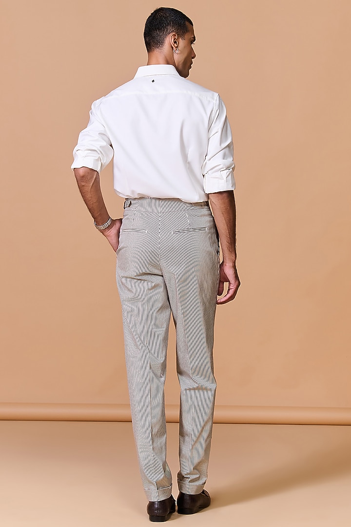Off-White Cotton Poly Blend Striped Trousers by S&N by Shantnu Nikhil Men at Pernia's Pop Up Shop