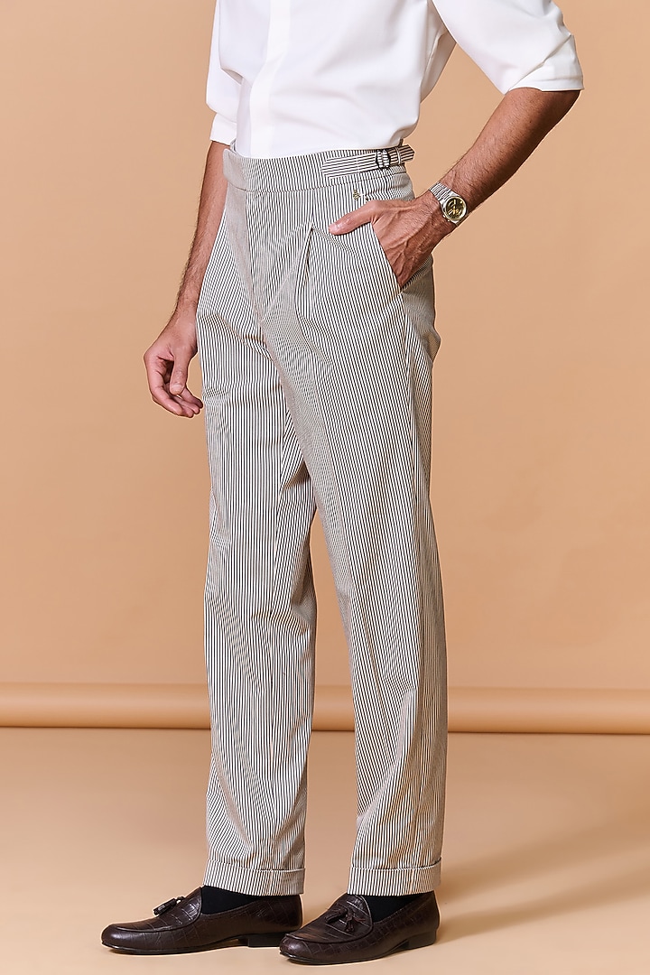 Off-White Cotton Poly Blend Striped Trousers by S&N by Shantnu Nikhil Men at Pernia's Pop Up Shop