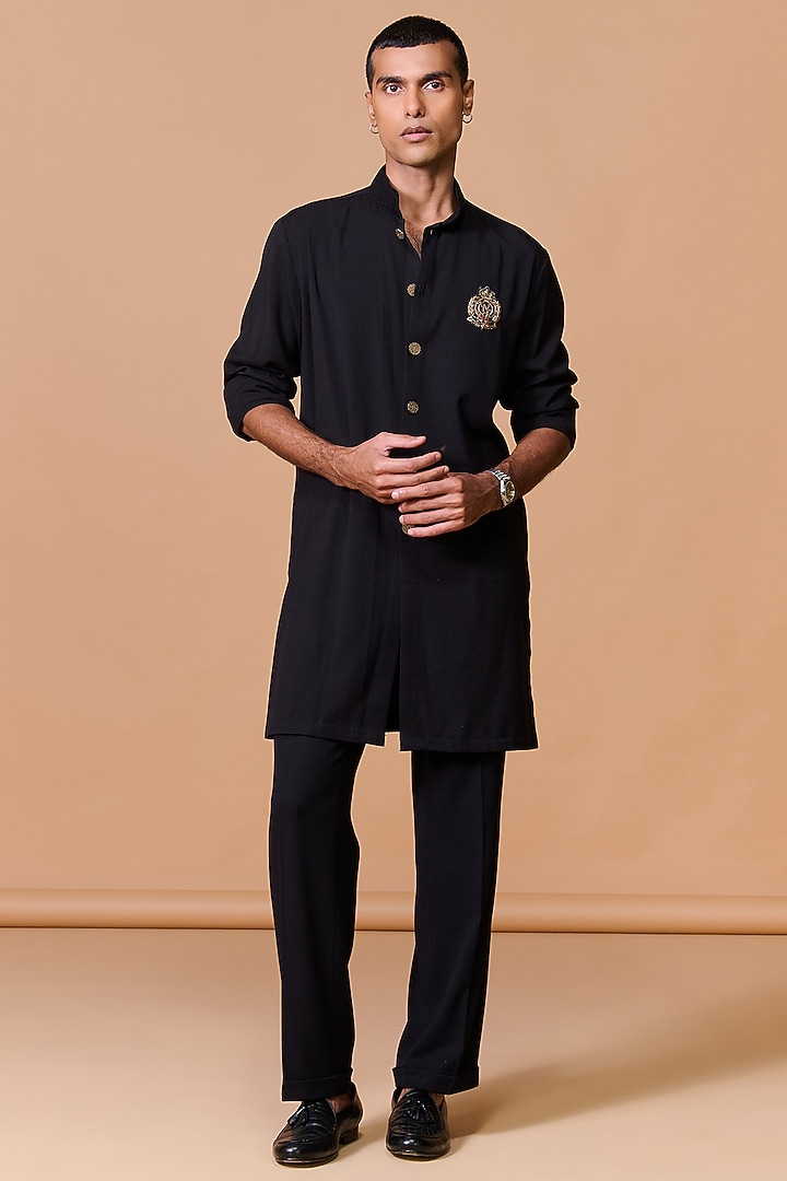 Black Terylene Viscose Lycra Kurta by S&N by Shantnu Nikhil Men at Pernia's Pop Up Shop