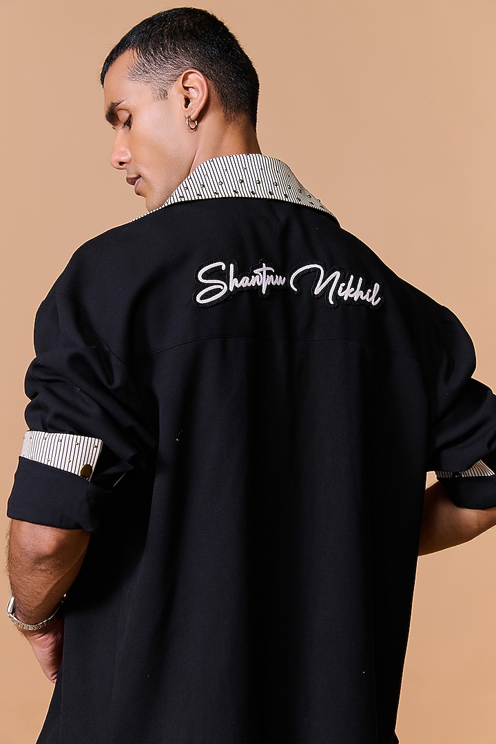 Black Terylene Viscose Lycra Wedding Shirt by S&N by Shantnu Nikhil Men at Pernia's Pop Up Shop