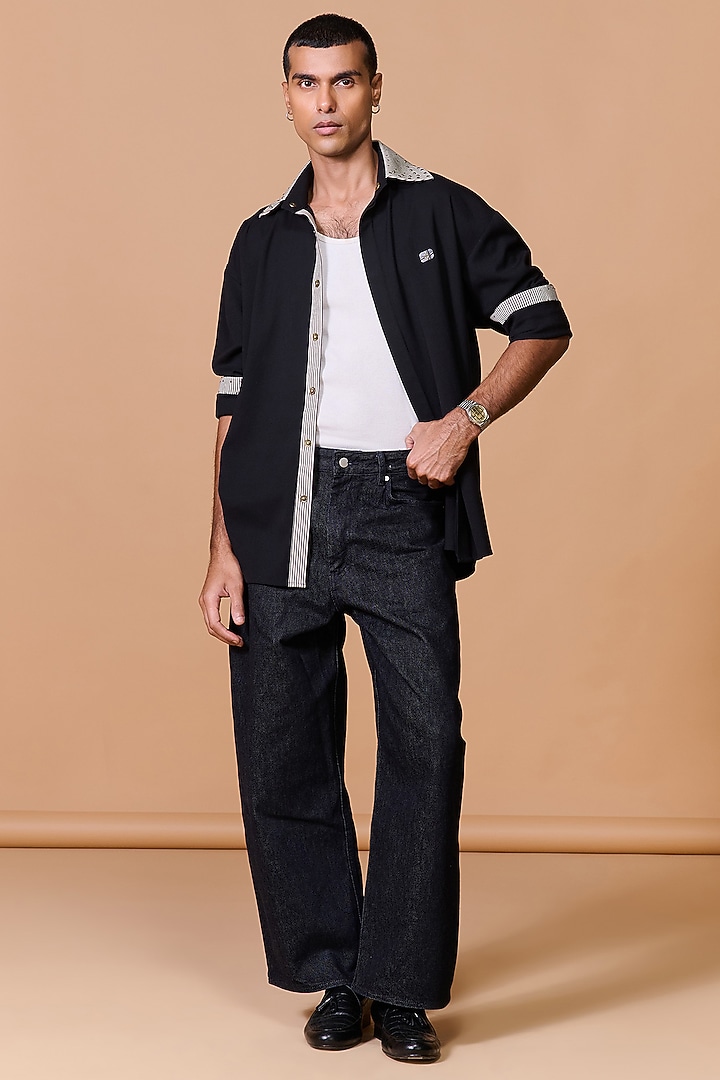 Black Terylene Viscose Lycra Wedding Shirt by S&N by Shantnu Nikhil Men at Pernia's Pop Up Shop