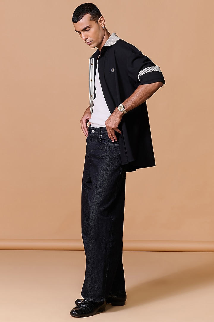Black Terylene Viscose Lycra Wedding Shirt by S&N by Shantnu Nikhil Men at Pernia's Pop Up Shop