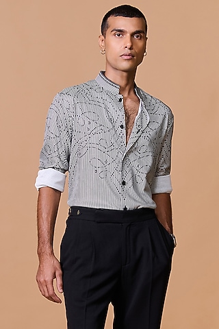 Grey Crepe Jersey Printed Shirt by S&N by Shantnu Nikhil Men