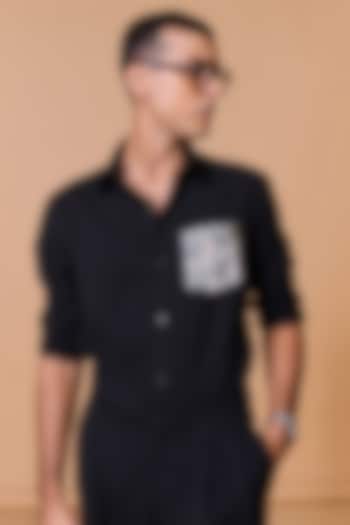 Black Terylene Viscose Lycra Wedding Shirt by S&N by Shantnu Nikhil Men at Pernia's Pop Up Shop