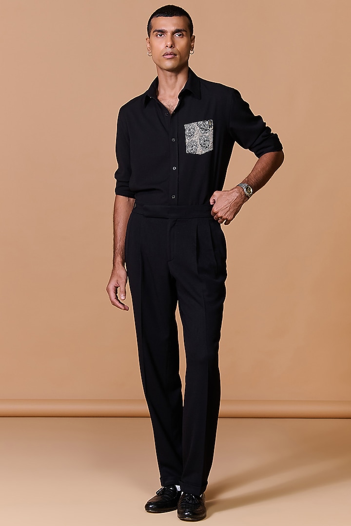 Black Terylene Viscose Lycra Wedding Shirt by S&N by Shantnu Nikhil Men at Pernia's Pop Up Shop