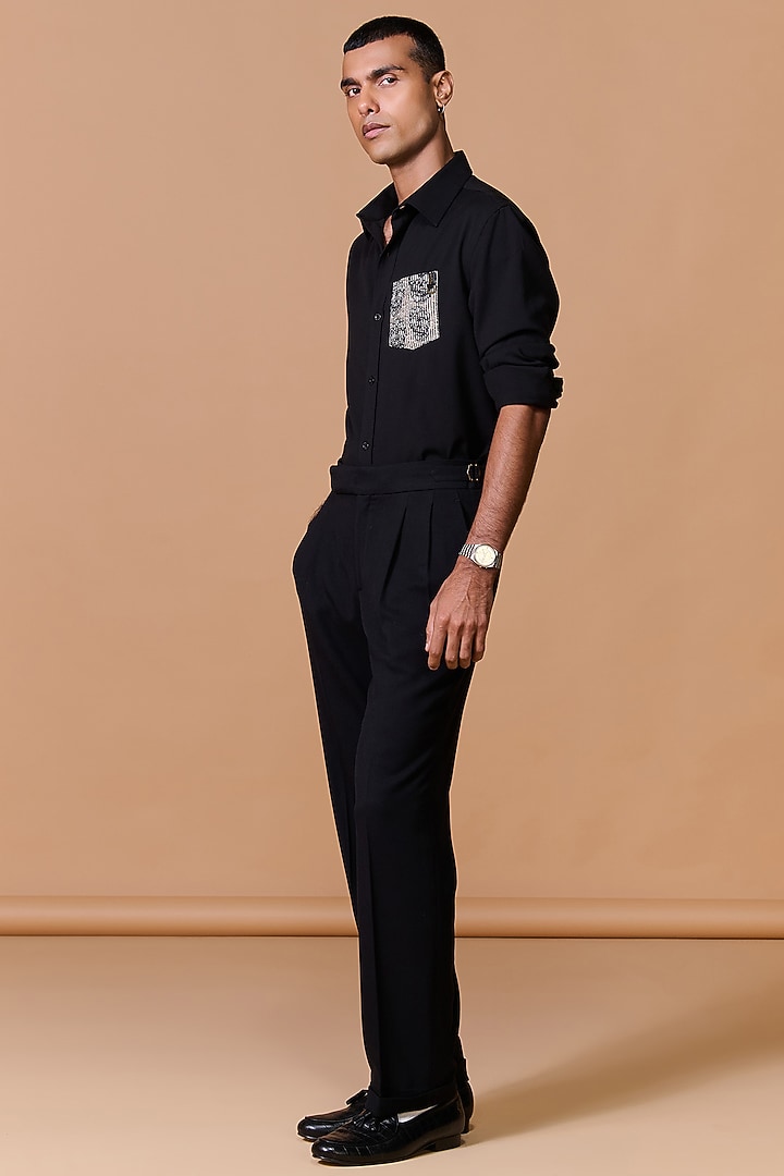 Black Terylene Viscose Lycra Wedding Shirt by S&N by Shantnu Nikhil Men at Pernia's Pop Up Shop