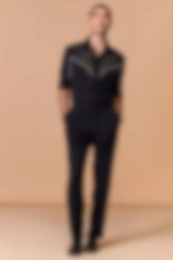 Black Terylene Viscose Lycra Embellished Wedding Shirt by S&N by Shantnu Nikhil Men at Pernia's Pop Up Shop