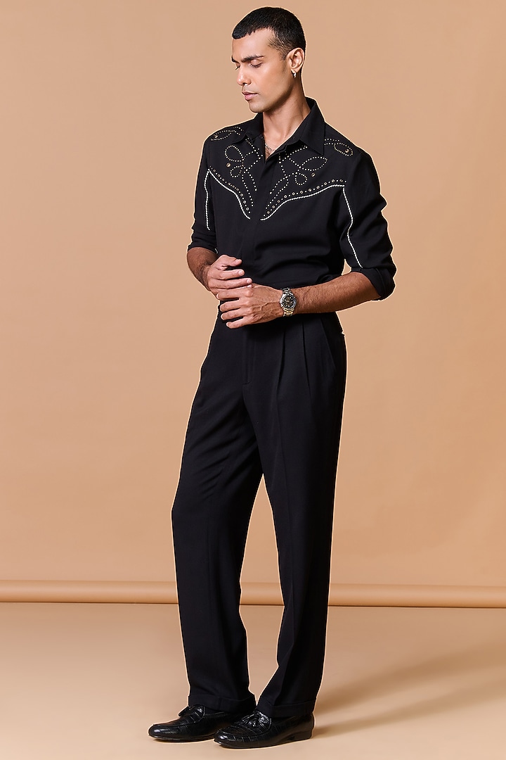 Black Terylene Viscose Lycra Embellished Wedding Shirt by S&N by Shantnu Nikhil Men at Pernia's Pop Up Shop