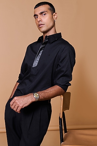 Black Cotton Blend Shirt by S&N by Shantnu Nikhil Men
