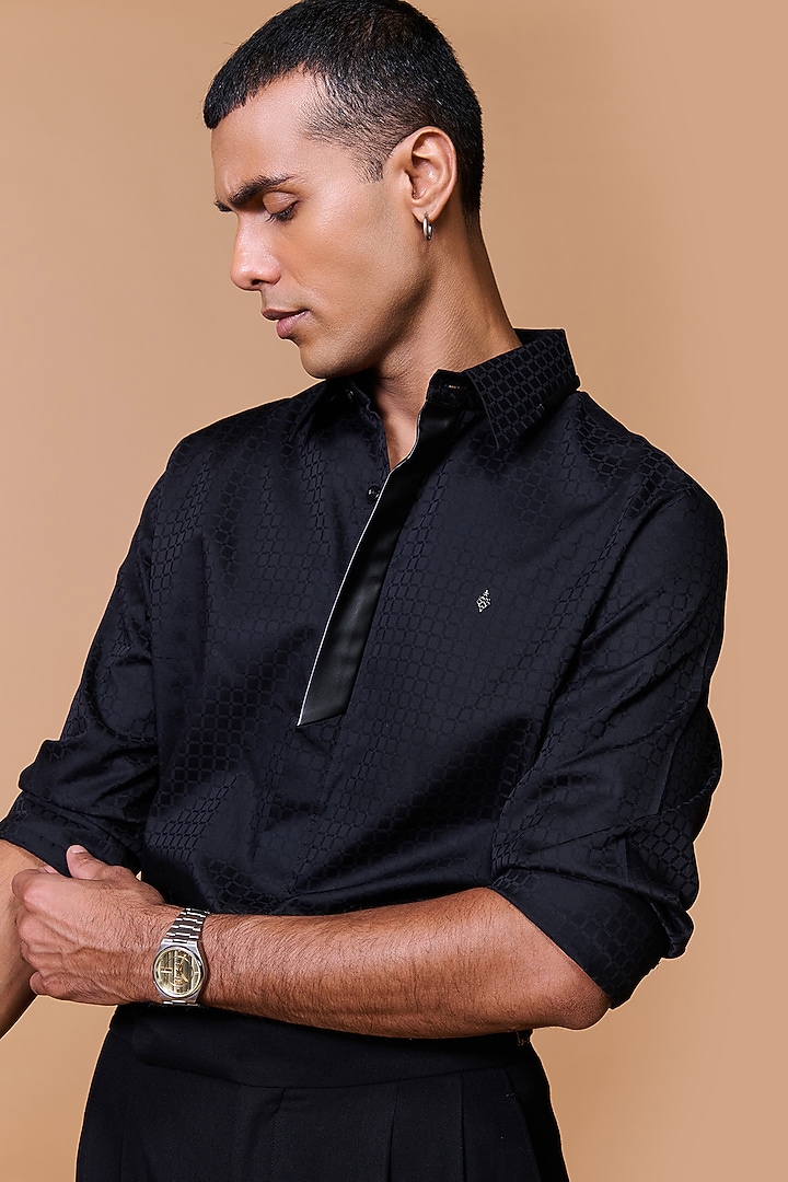 Black Cotton Blend Party Wear Shirt by S&N by Shantnu Nikhil Men at Pernia's Pop Up Shop
