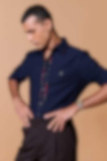 Navy Poly Blend Viscose Lycra Party Wear Shirt by S&N by Shantnu Nikhil Men at Pernia's Pop Up Shop