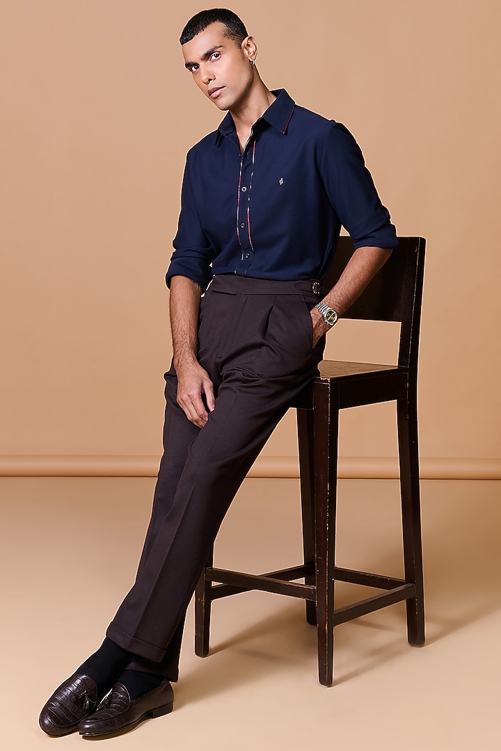 Navy Poly Blend Viscose Lycra Party Wear Shirt by S&N by Shantnu Nikhil Men at Pernia's Pop Up Shop