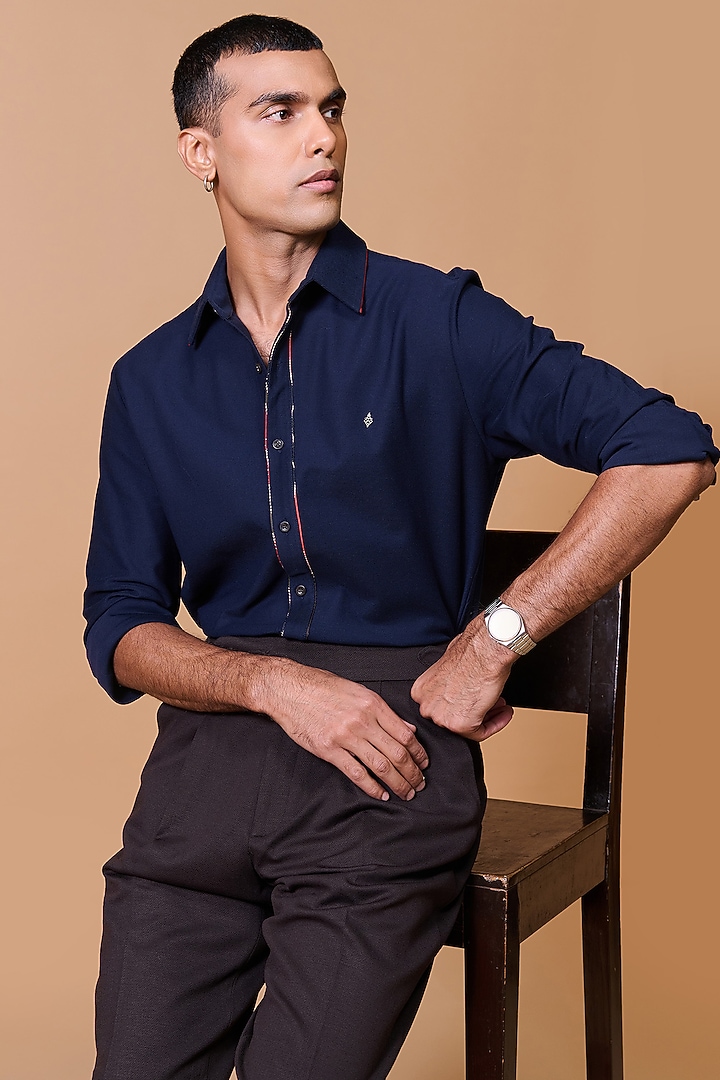 Navy Poly Blend Viscose Lycra Party Wear Shirt by S&N by Shantnu Nikhil Men at Pernia's Pop Up Shop