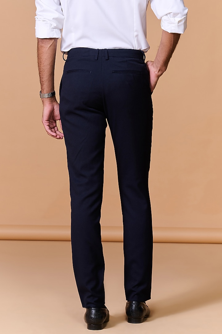 Navy Poly Blend Viscose Lycra Trousers by S&N by Shantnu Nikhil Men at Pernia's Pop Up Shop