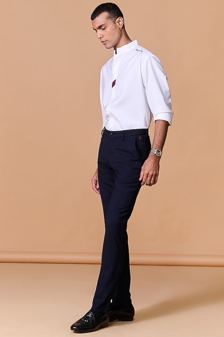 Navy Poly Blend Viscose Lycra Trousers by S&N by Shantnu Nikhil Men at Pernia's Pop Up Shop