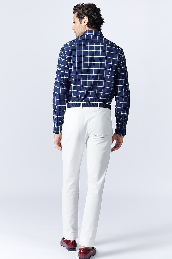 Navy Blue Seersucker Checks Wedding Shirt by S&N by Shantnu Nikhil Men at Pernia's Pop Up Shop