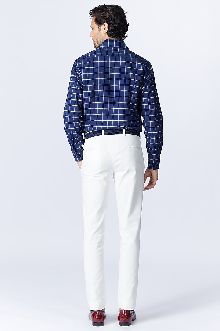 Navy Blue Seersucker Checks Party Wear Shirt by S&N by Shantnu Nikhil Men at Pernia's Pop Up Shop