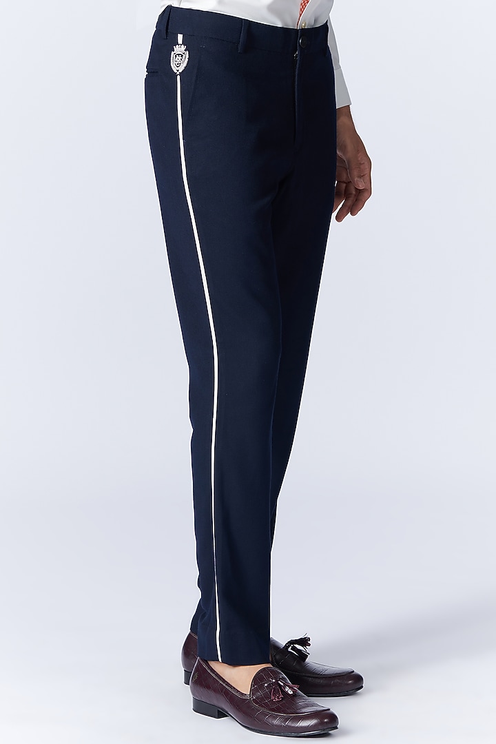 Navy Blue Terylene & Viscose Trousers by S&N by Shantnu Nikhil Men at Pernia's Pop Up Shop
