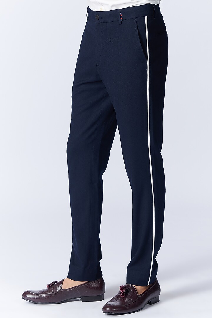 Navy Blue Terylene & Viscose Trousers by S&N by Shantnu Nikhil Men at Pernia's Pop Up Shop