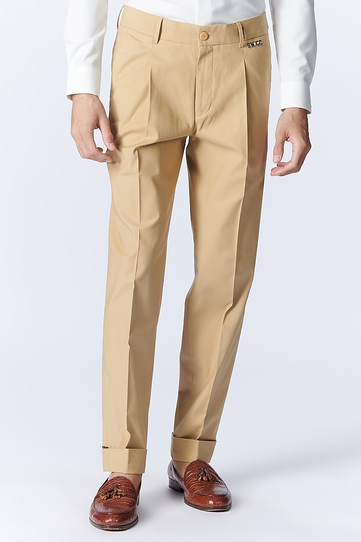 Beige Stretch Poplin Trousers by S&N by Shantnu Nikhil Men at Pernia's Pop Up Shop
