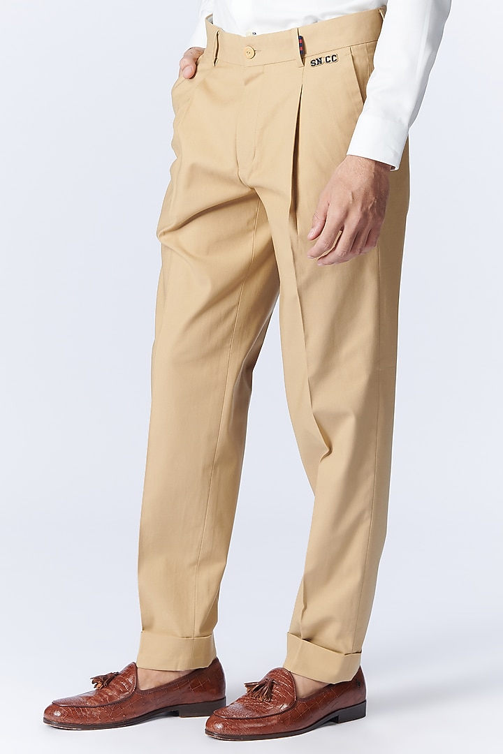Beige Stretch Poplin Trousers by S&N by Shantnu Nikhil Men at Pernia's Pop Up Shop