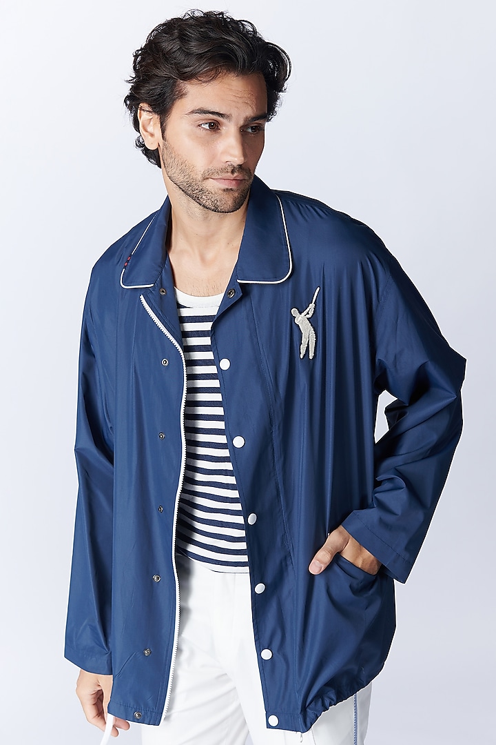 Navy Blue Parachute Jacket by S&N by Shantnu Nikhil Men