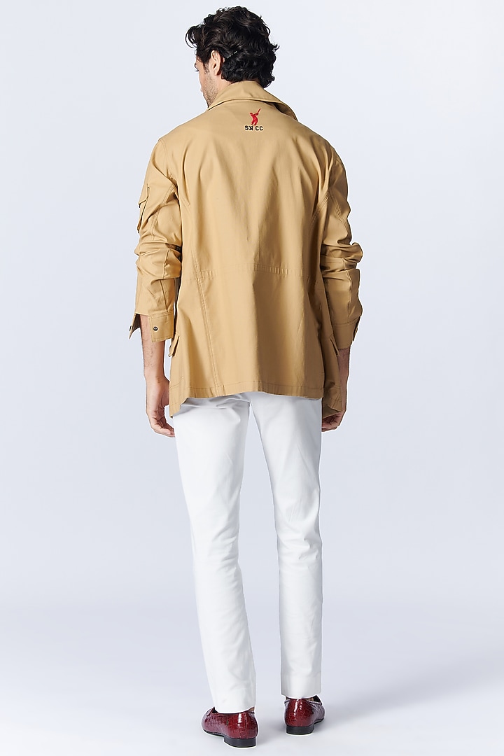 Beige Stretch Poplin Utility Jacket by S&N by Shantnu Nikhil Men at Pernia's Pop Up Shop