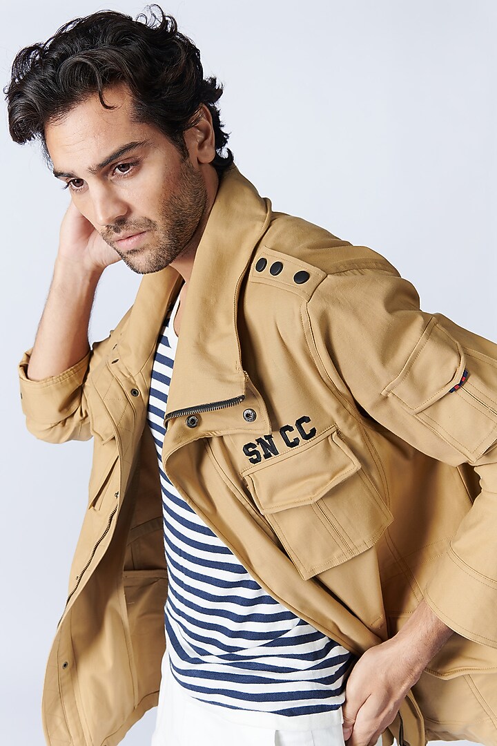Beige Stretch Poplin Utility Jacket by S&N by Shantnu Nikhil Men at Pernia's Pop Up Shop
