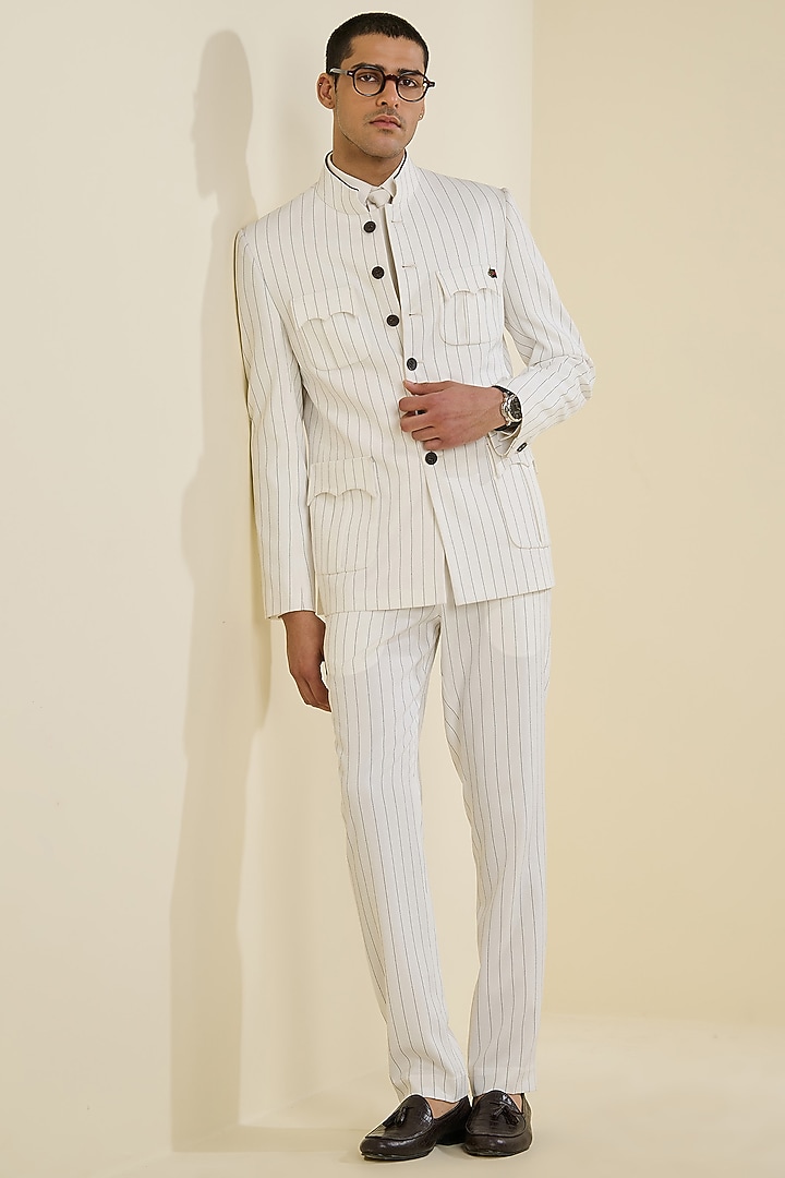 Off-White Linen Wedding Bandhgala by S&N by Shantnu Nikhil Men at Pernia's Pop Up Shop