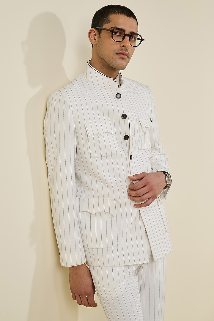 Off-White Linen Wedding Bandhgala by S&N by Shantnu Nikhil Men at Pernia's Pop Up Shop