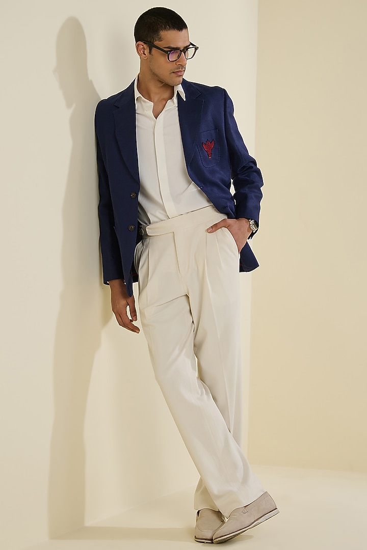Deep Navy Blue Linen Jacket by S&N by Shantnu Nikhil Men at Pernia's Pop Up Shop
