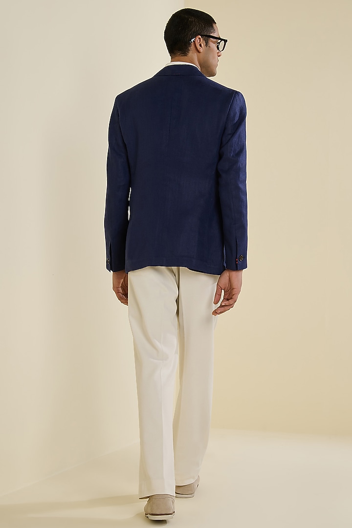 Deep Navy Blue Linen Jacket by S&N by Shantnu Nikhil Men at Pernia's Pop Up Shop