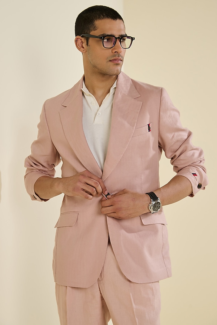 Pink Linen Jacket by S&N by Shantnu Nikhil Men at Pernia's Pop Up Shop