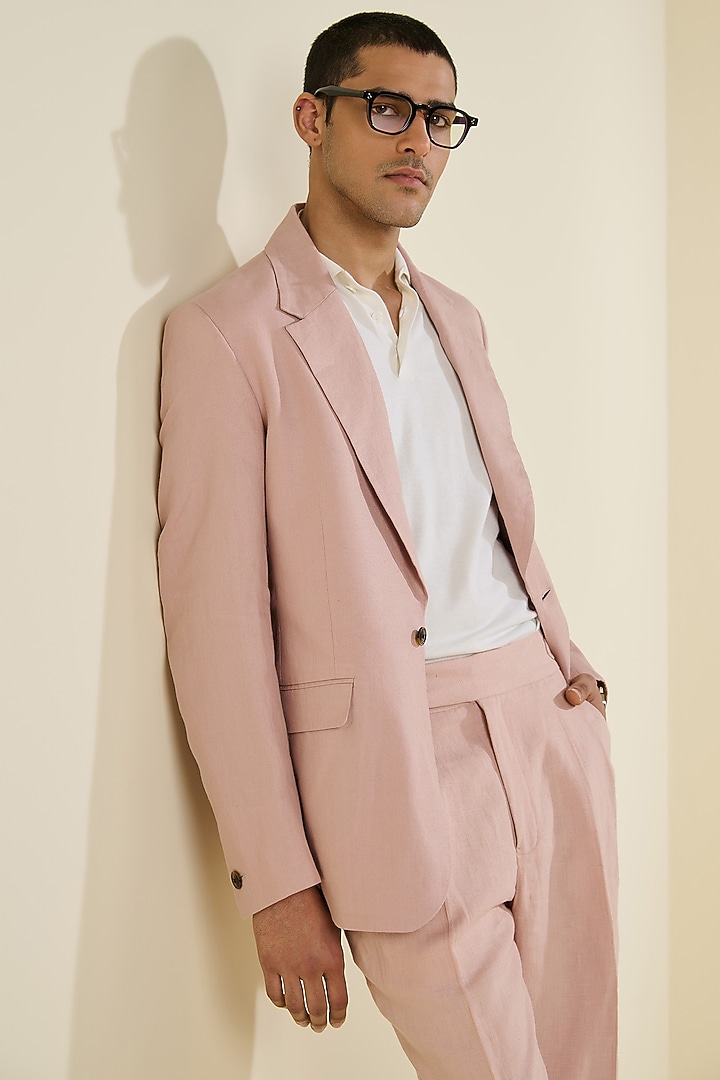 Pink Linen Jacket by S&N by Shantnu Nikhil Men at Pernia's Pop Up Shop