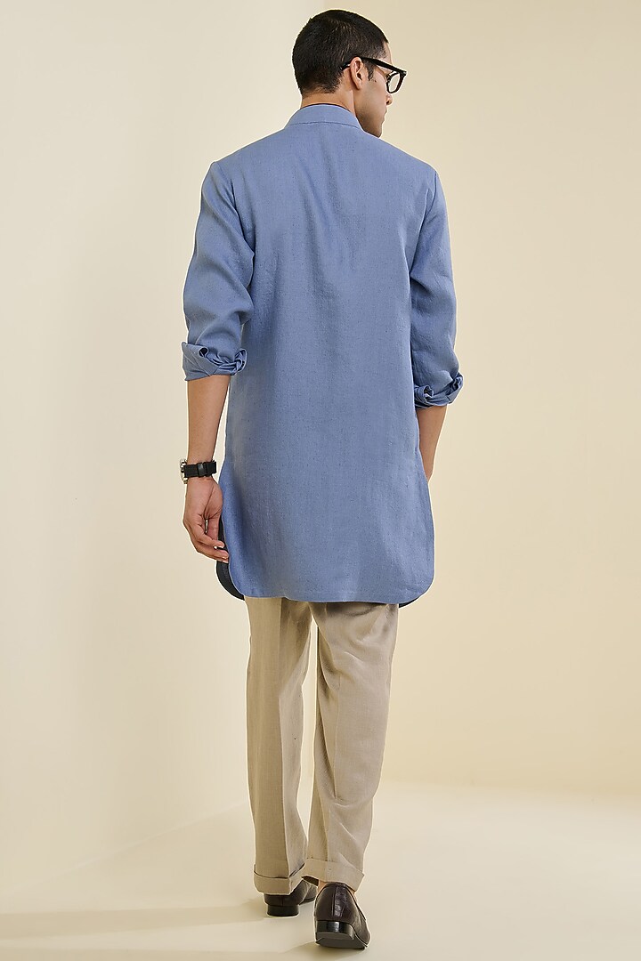 Denim Blue Linen Kurta by S&N by Shantnu Nikhil Men at Pernia's Pop Up Shop