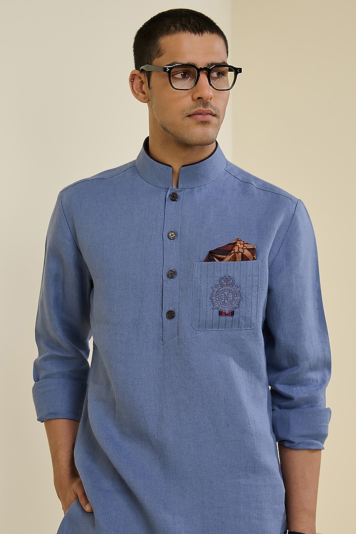 Denim Blue Linen Kurta by S&N by Shantnu Nikhil Men at Pernia's Pop Up Shop