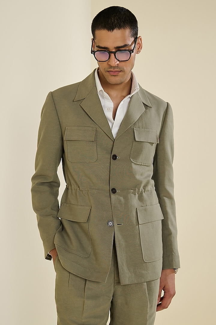 Sage Linen Safari Jacket by S&N by Shantnu Nikhil Men at Pernia's Pop Up Shop